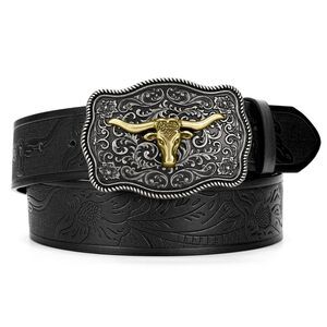 8381 Women Western Leather Belt, Cowboy Cowgirl Belt For Jeans Pants Longhorn